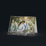 Simple Calligraphy | Wedding Photo Thank You Card<br><div class="desc">Thank your guests for coming to your wedding or sending you a generous gift with these simple elegant personalized wedding thank you cards. Design featuring single horizontal photo and trendy calligraphy ''thank you'' in white color. Add your unique message inside.</div>