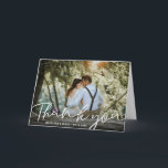 Simple Calligraphy | Wedding Photo Thank You Card<br><div class="desc">Thank your guests for coming to your wedding or sending you a generous gift with these simple elegant personalized wedding thank you cards. Design featuring single horizontal photo and trendy calligraphy ''thank you'' in white color. Add your unique message inside.</div>