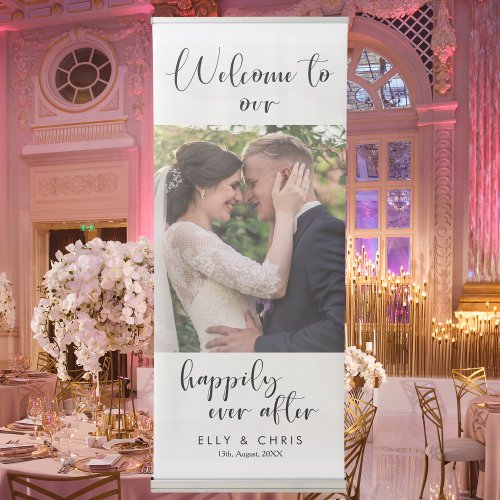 Simple Calligraphy Wedding Photo Welcome Retractable Banner