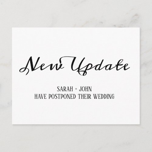 Simple Calligraphy Wedding Postponed Update Postcard