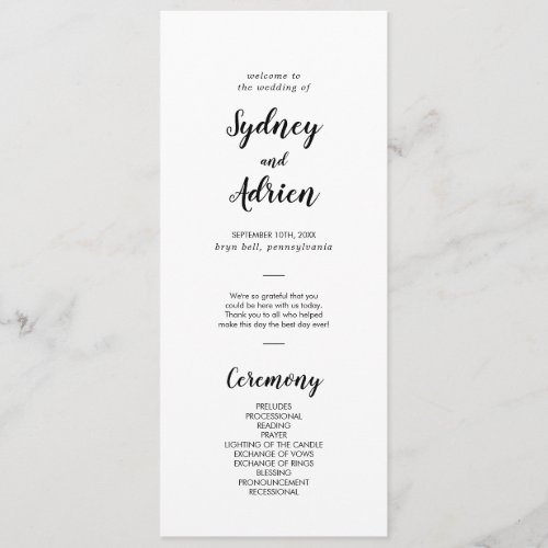 Simple Calligraphy Wedding Program