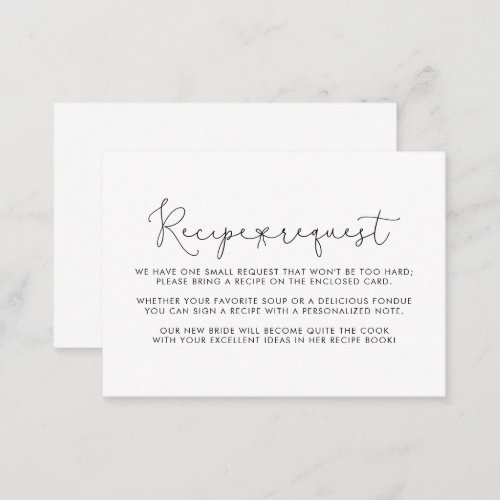 Simple Calligraphy Wedding Recipe Request   Enclosure Card