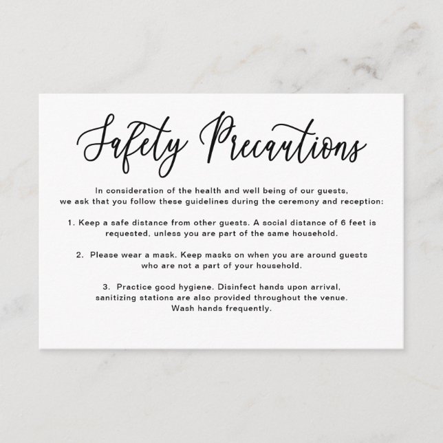 Simple Calligraphy Wedding Safety Precautions Enclosure Card (Front)