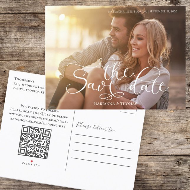 Simple Calligraphy Wedding Save the Date Photo Announcement Postcard (Creator Uploaded)