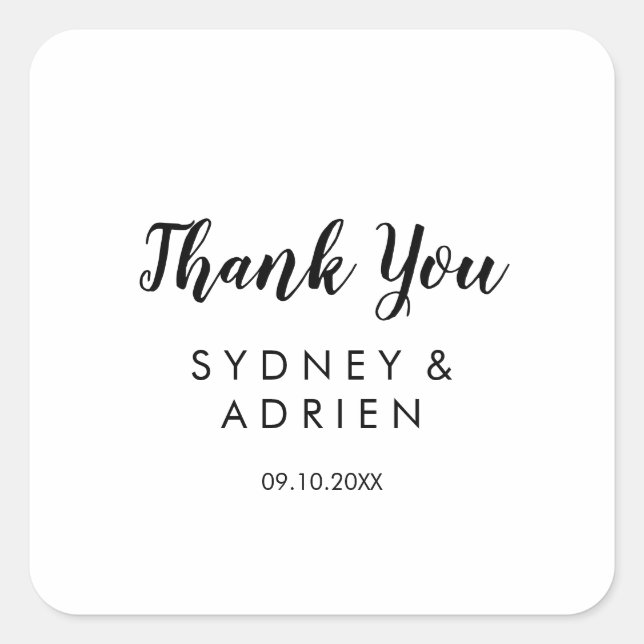 Simple Calligraphy Wedding Thank You Favor Square Sticker (Front)