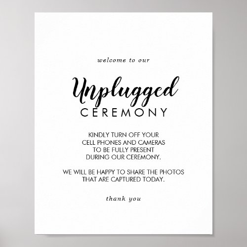 Simple Calligraphy Wedding Unplugged Ceremony Sign
