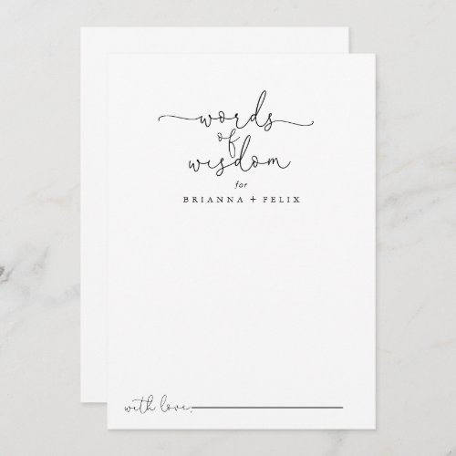 Simple Calligraphy Wedding Words of Wisdom   Advice Card