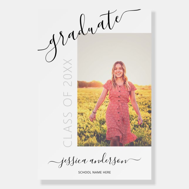Simple Calligraphy White Black Graduation Photo Foam Board