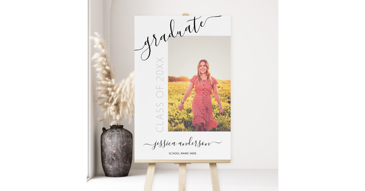 Simple Calligraphy White Black Graduation Photo Foam Board