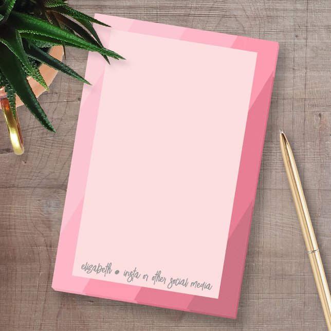 Simple Calligraphy with retro stripes - pink rose Post-it Notes (Personalized Post-it Notes - add your name and other social media contact information)