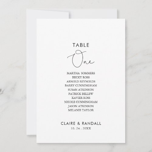 Simple CalligraphyTable Number 1 Seating Chart Invitation