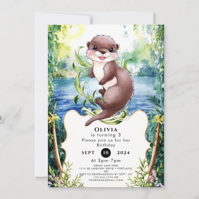 Simple Calm Otter Birthday Invitation (Front)