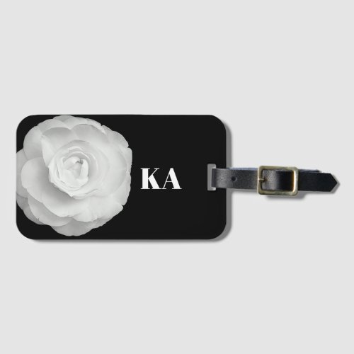 Simple camellia black and white elegant monogram luggage tag