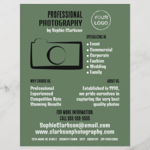 Simple Camera Icon, Photographer, Photography Hire Flyer