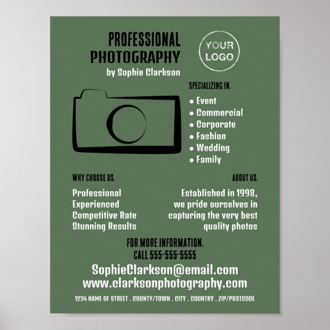 Simple Camera Icon, Photographer, Photography Hire Poster (Front)