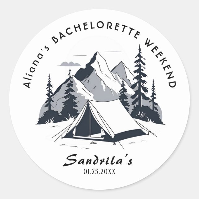 Simple Camping Weekend Bachelorette Party  Classic Round Sticker (Front)