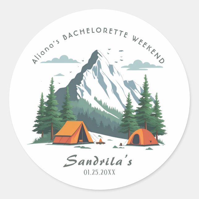 Simple Camping Weekend Bachelorette Party  Classic Round Sticker (Front)