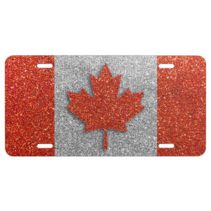 Simple Canadian Flag Canada Glitter Bold Sparkle License Plate