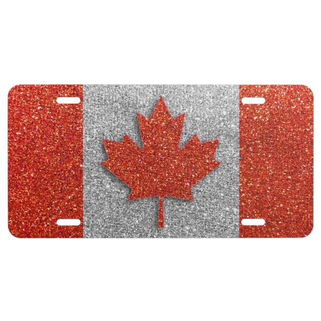 Simple Canadian Flag Canada Glitter Bold Sparkle License Plate (Front)