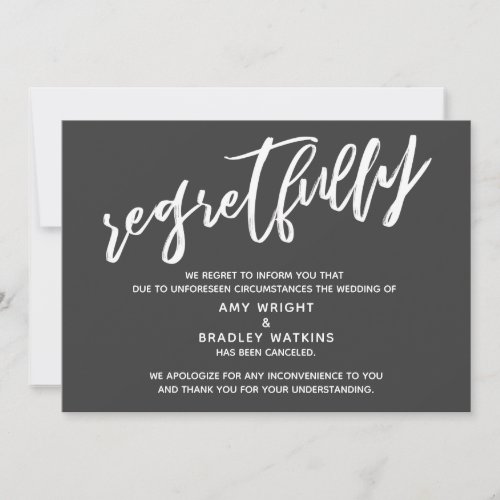Simple Canceled Wedding Dark Gray Regretfully Card