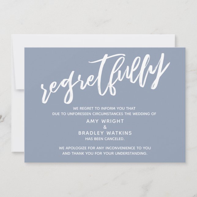 Simple Canceled Wedding Dusty Blue Regrets Card (Front)