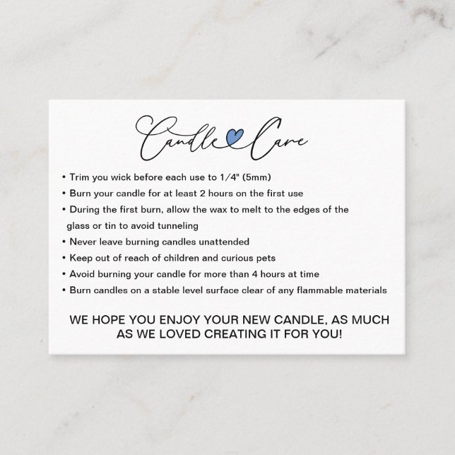 Simple Candle Care Instructions / Add Your Logo  B Business Card (Front)