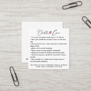 Simple Candle Care Instructions / Add Your Logo Square Business Card