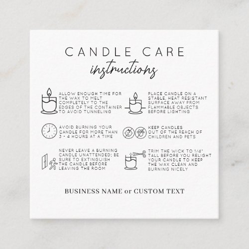 Simple Candle Care Safety Instructions Business Enclosure Card