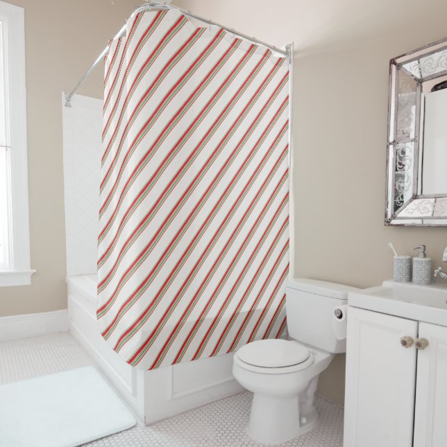 Simple Candy Cane Stripes Christmas Shower Curtain (In Situ)