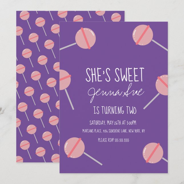 Simple Candy Lollipop Birthday Party Pink Invitation (Front/Back)