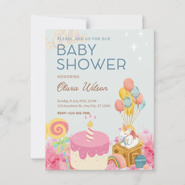 Simple Candy Pink Fun Baby Girl Shower Invitation (Front)