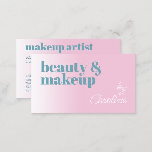 Simple Candy Pink Teal Blue White Calligraphy Business Card