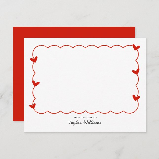 Simple Candy Red Wavy Border Heart Stationery Note Card (Front/Back)