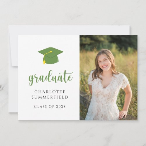 Simple Cap  Tassel Green Graduation Photo Invitation