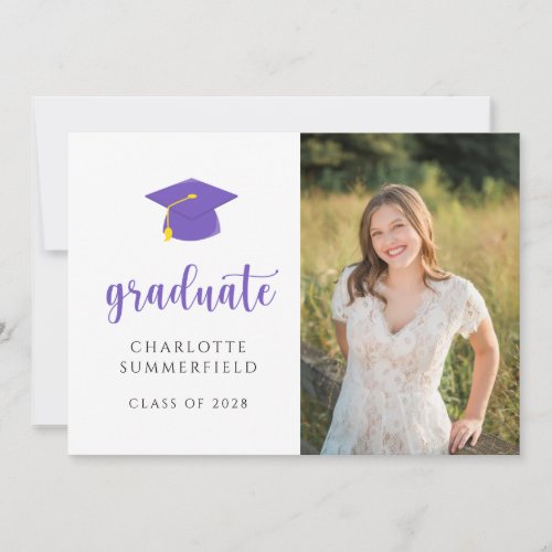 Simple Cap  Tassel Purple Graduation Photo Invitation