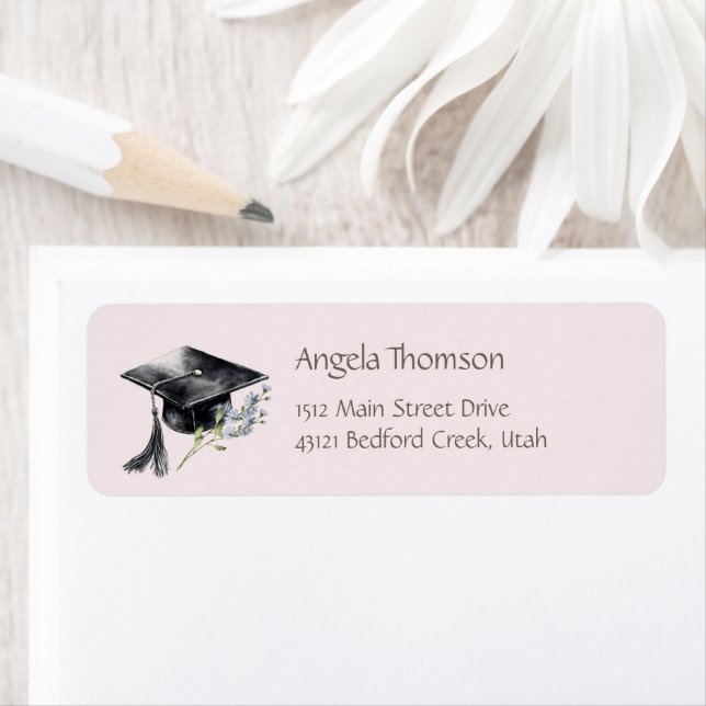 Simple Cap Wildlower Graduation Return Address Label (Insitu)