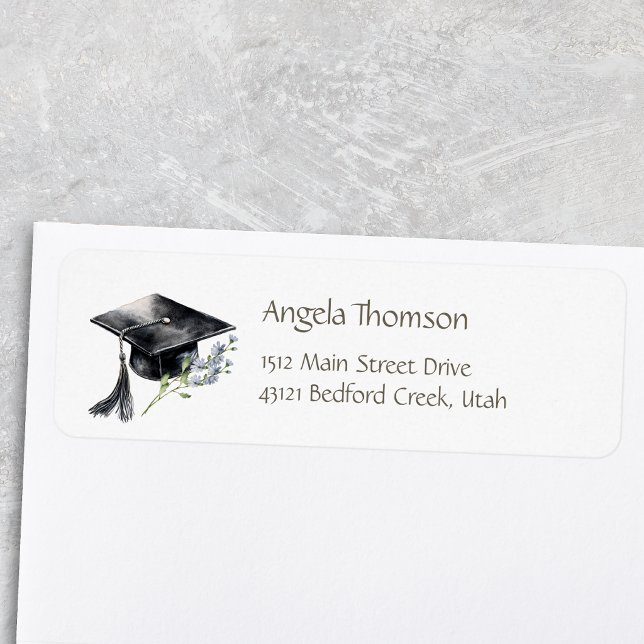 Simple Cap Wildlower Graduation Return Address Label (Creator Uploaded)