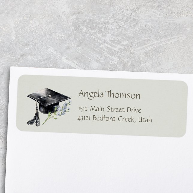 Simple Cap Wildlower Graduation Return Address Label (Creator Uploaded)
