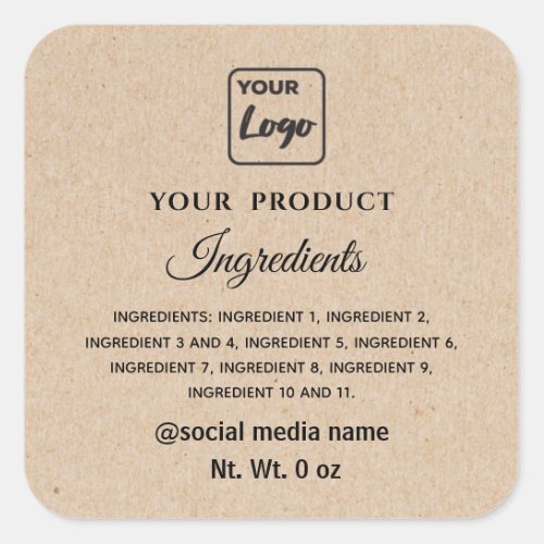 Simple cardboard look logo ingredients list  square sticker