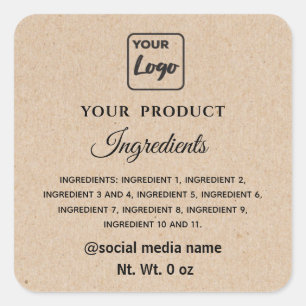 Simple cardboard look logo ingredients list square sticker