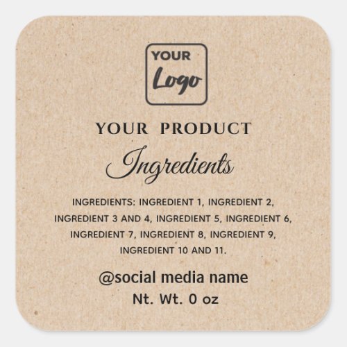 Simple cardboard look logo product ingredients  square sticker