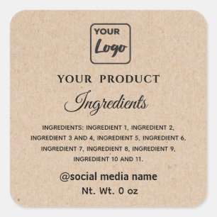 Simple cardboard look logo product ingredients square sticker