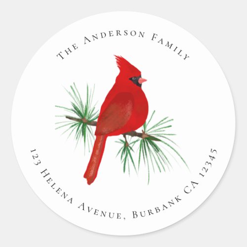 Simple Cardinal Return Address  Classic Round Sticker