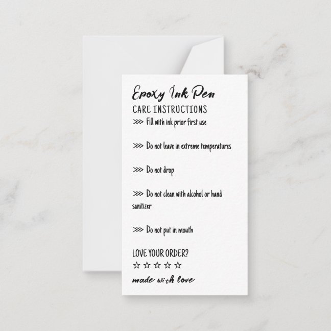Simple Care Instructions for Epoxy Pen Note Card