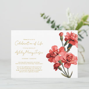 Simple Carnation Celebration of Life Funeral Invitation