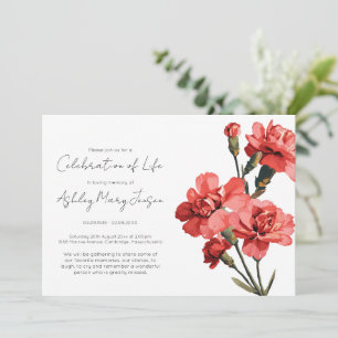 Simple Carnation Celebration of Life Funeral Invitation