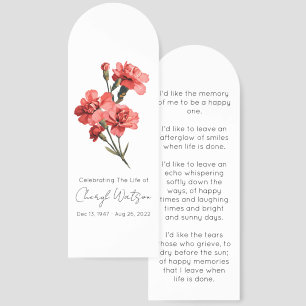 Simple Carnation Funeral Memorial Bookmark