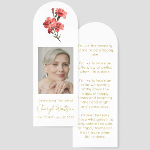 Simple Carnation Photo Funeral Memorial Bookmark