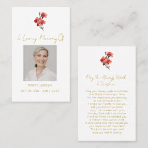 Simple Carnation Photo Funeral Prayer Card