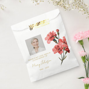 Simple Carnation Photo Funeral Seed Favor Bag